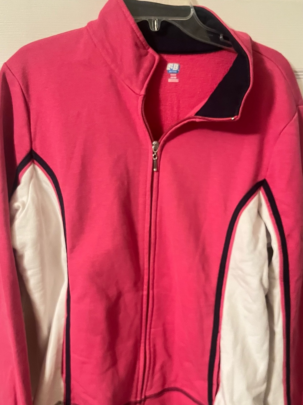 Active Pink and White Zip-Up Jacket with Navy Trim